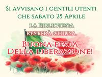 Chiusura Biblioteca sabato 25 Aprile